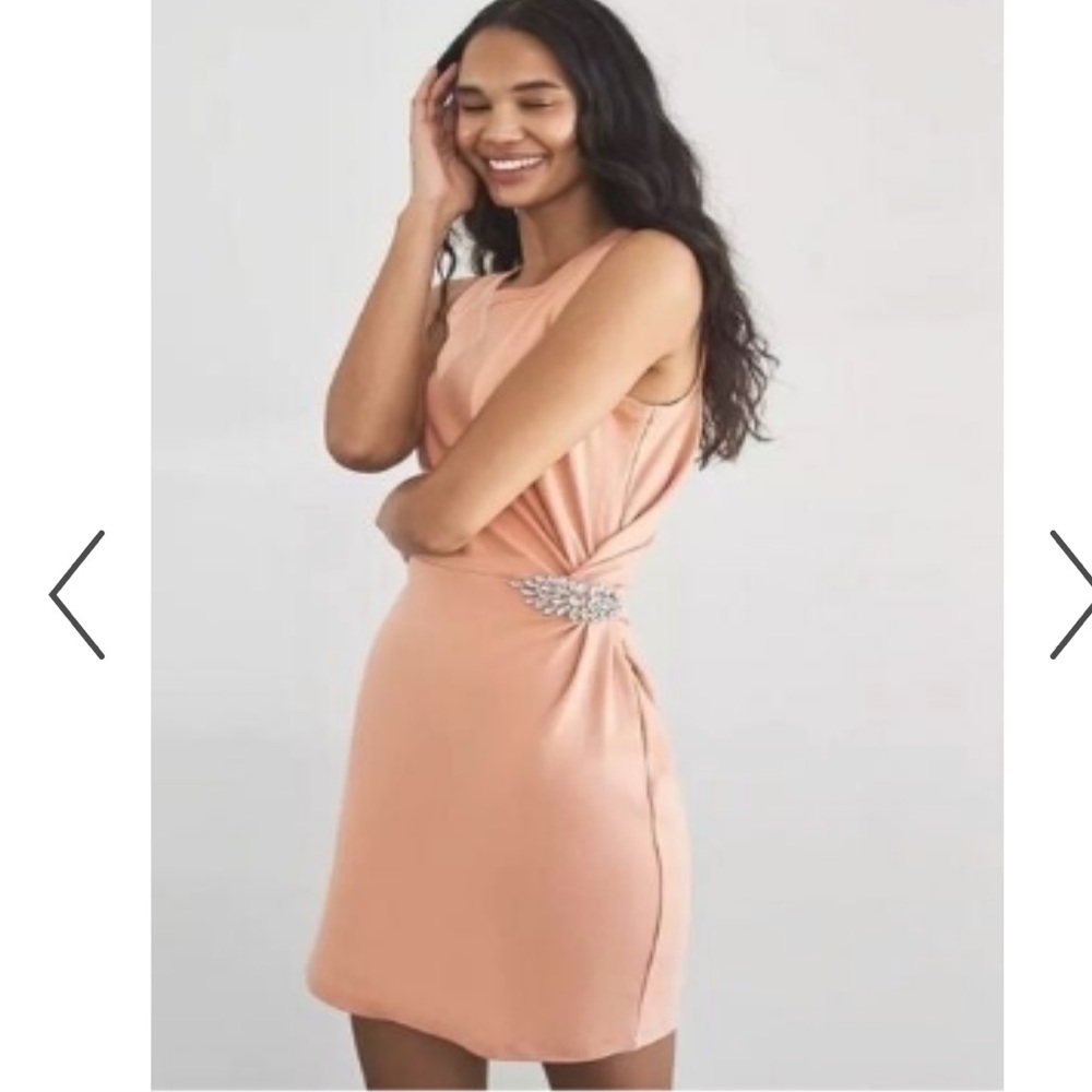 Nwt express brooch side sleeveless t-shirt dress rhinestone embellished XL peach